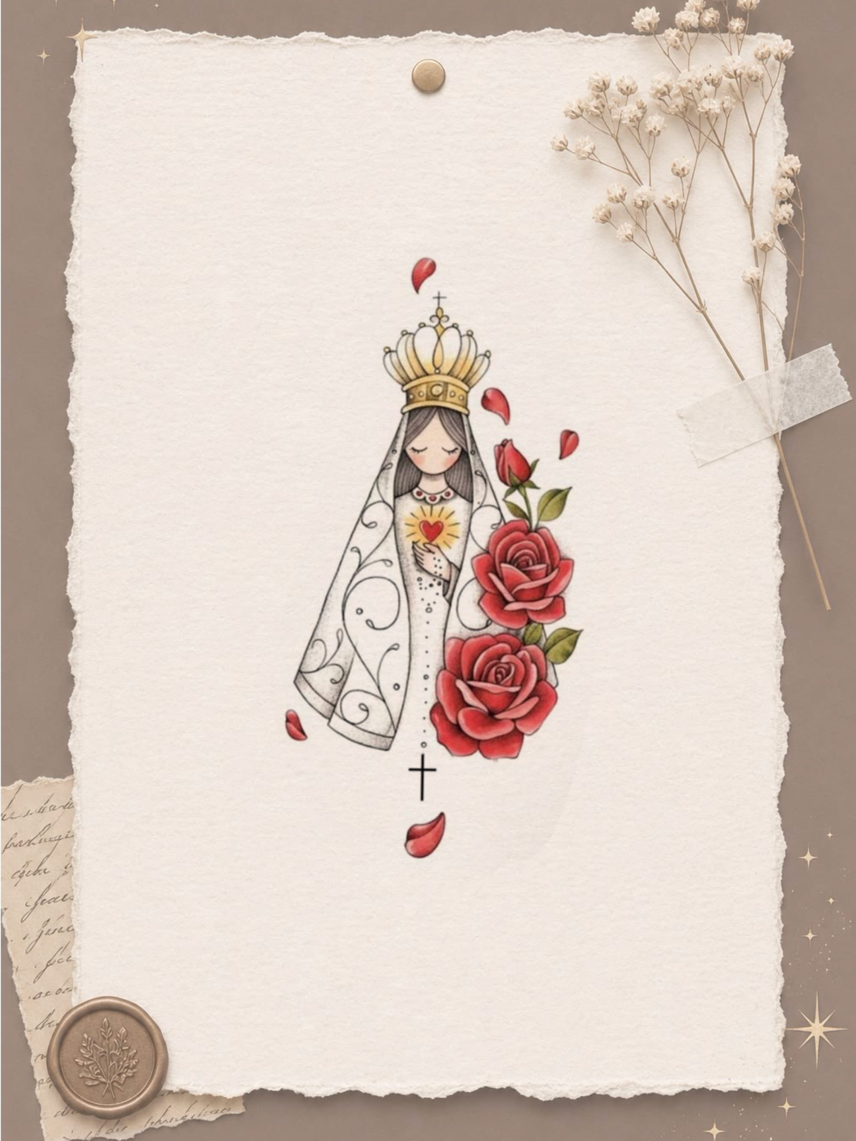 Nossa Senhora com Rosas - flash autoral de Miranda - 12 cm