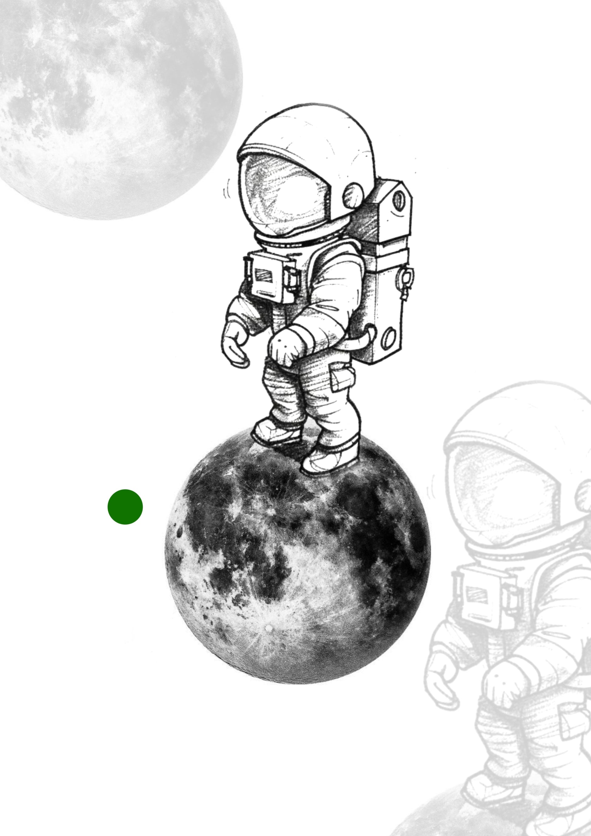 Sketch Astronauta na Lua 10x5cm – Tatuador Guilherme (Exclusivo)