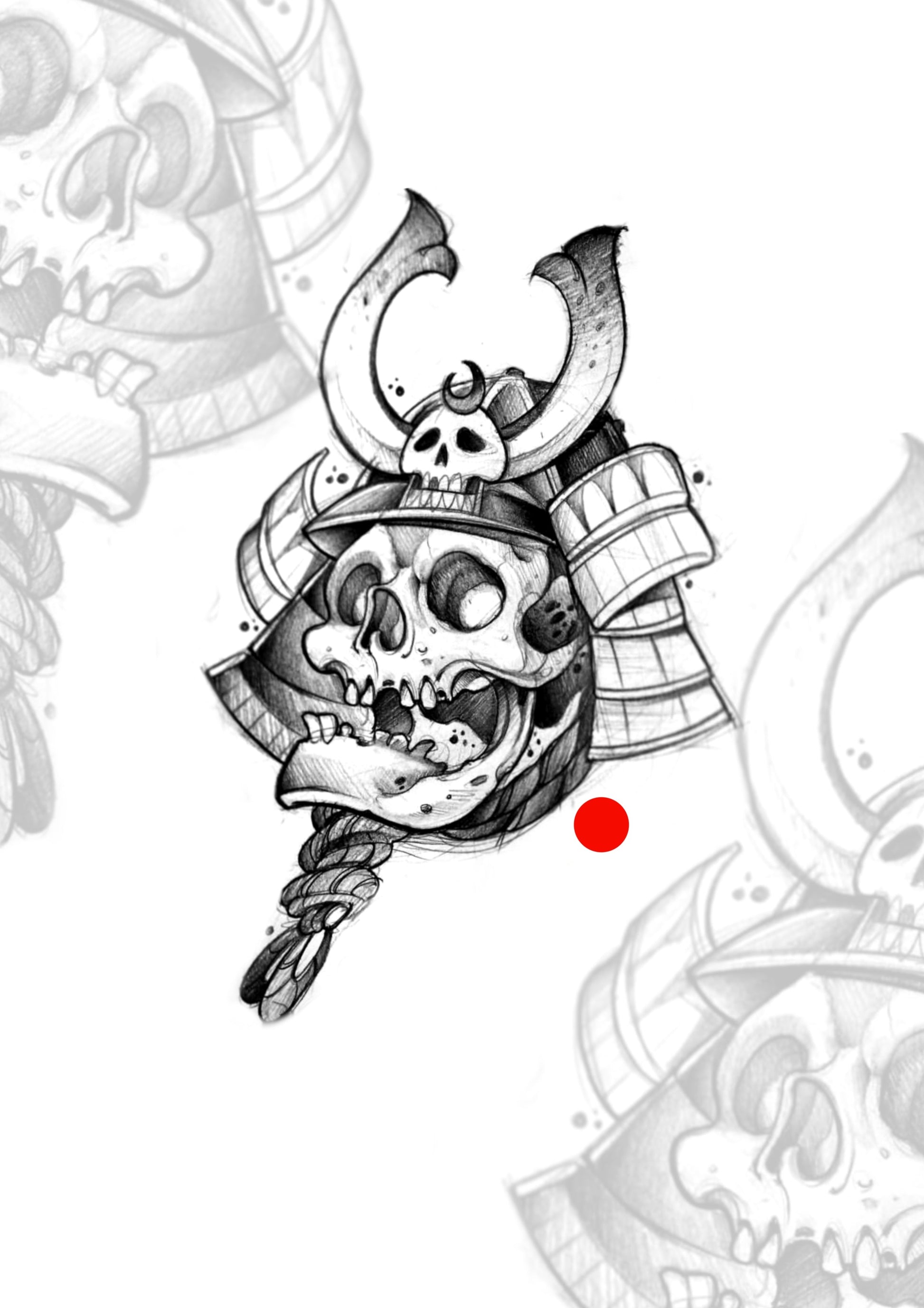 Sketch Capacete guerreiro japones sketch 12x8cm 12x8cm - Tatuador Guilherme