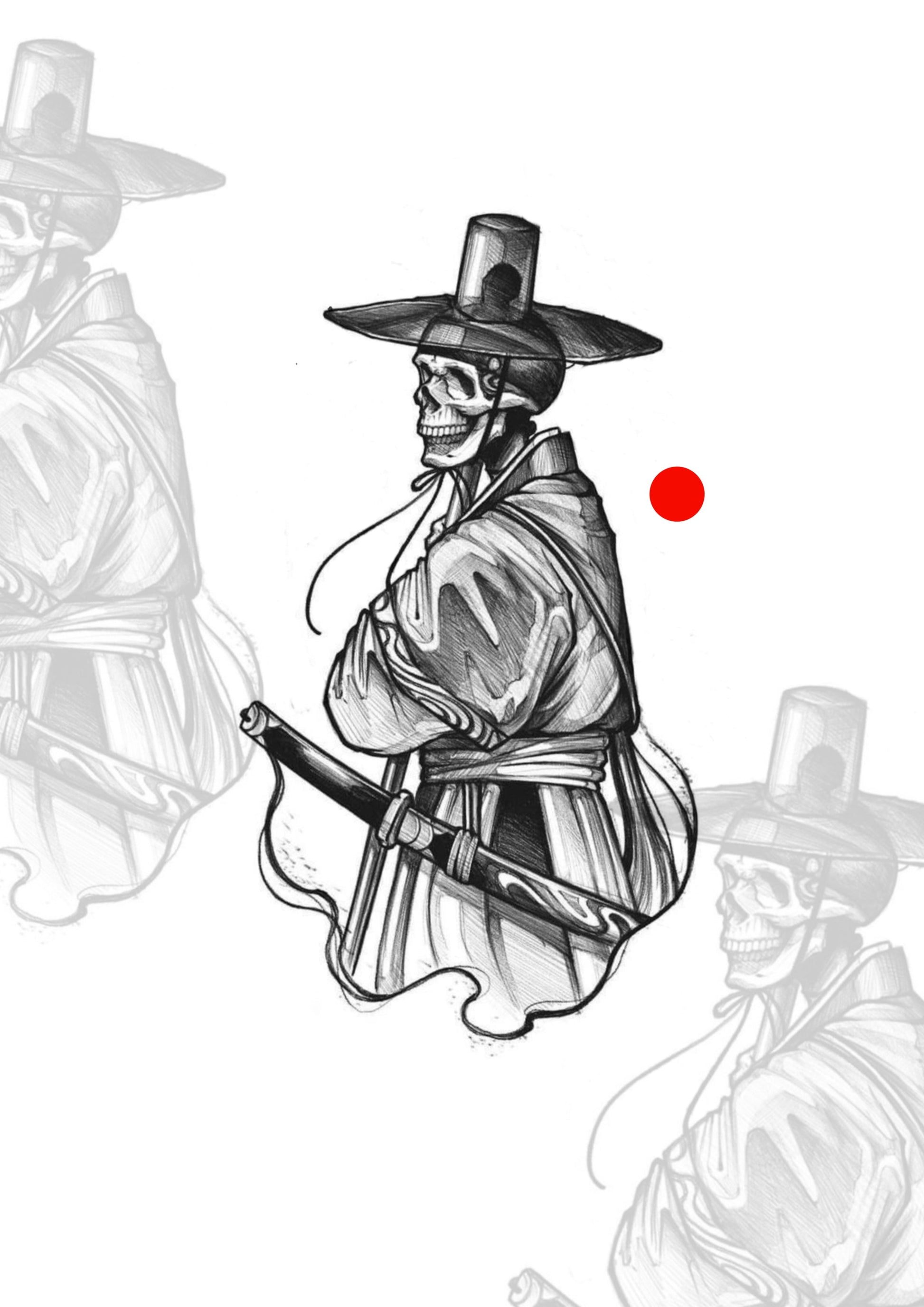 Sketch Caveira samurai sketch 11x7cm - Tatuador Guilherme