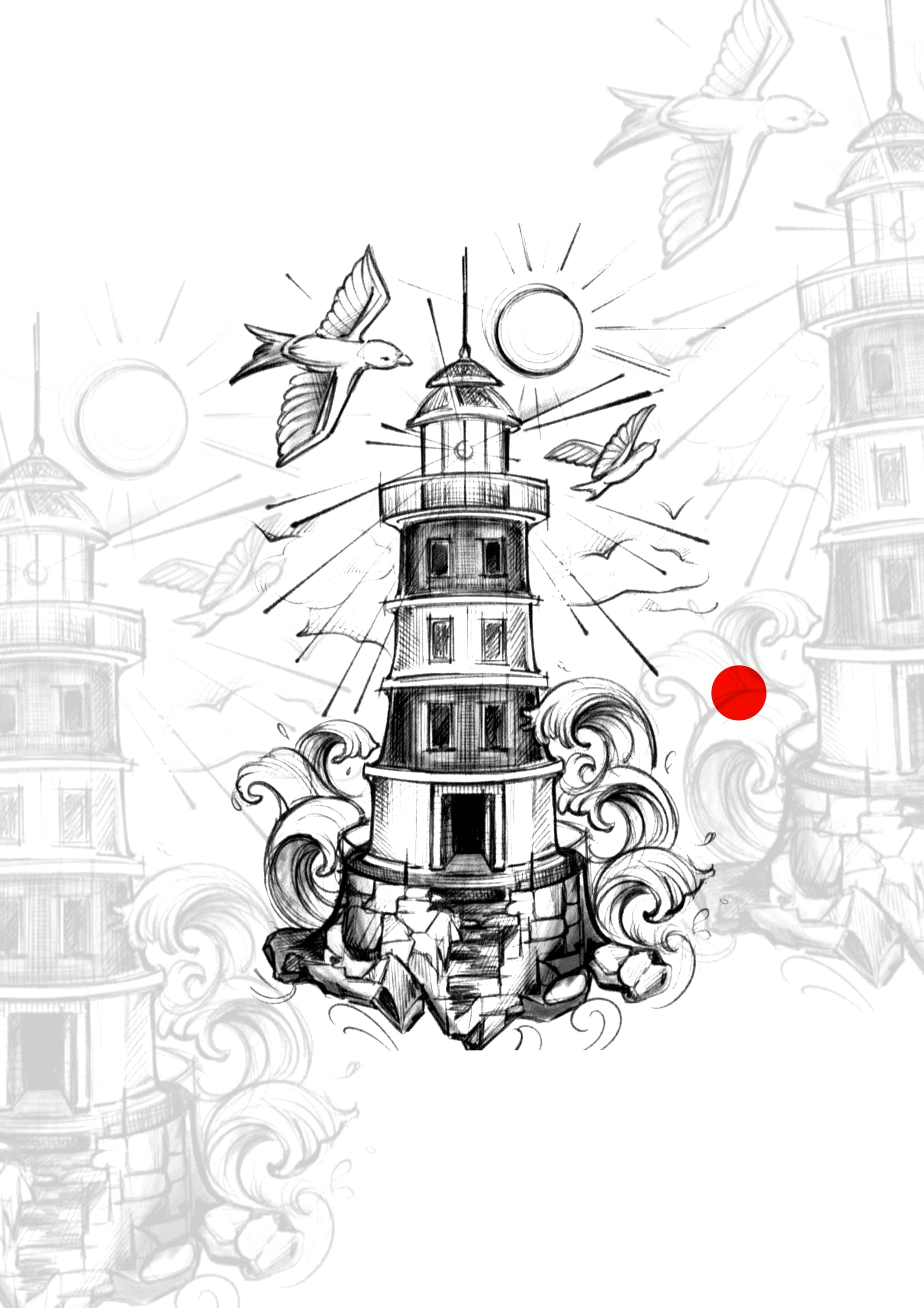 Sketch Farol maritimo sketch 14x8cm - Tatuador Guilherme