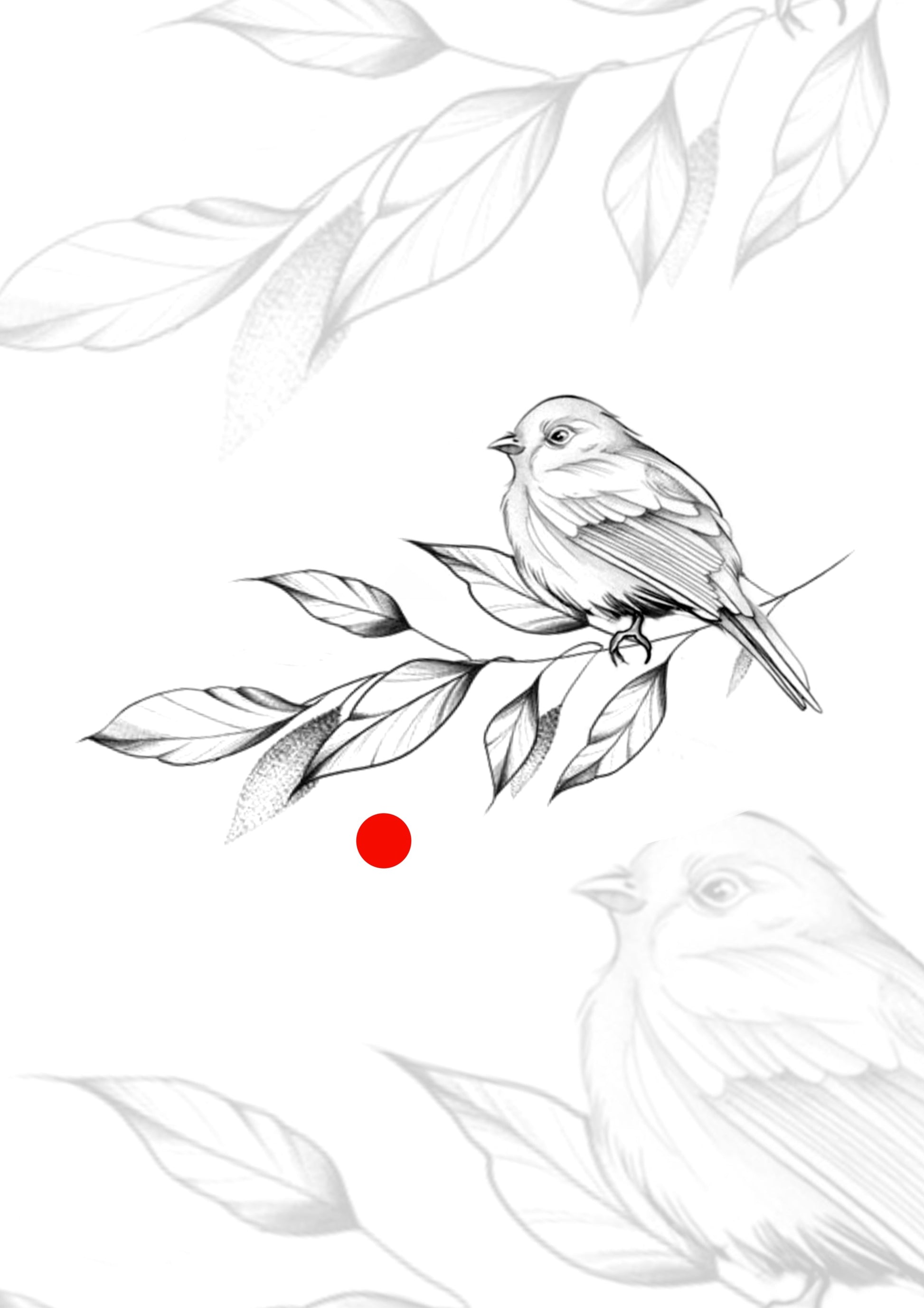 Sketch Floral com passaro delicado EXCLUSIVO 11x7cm - Tatuador Guilherme