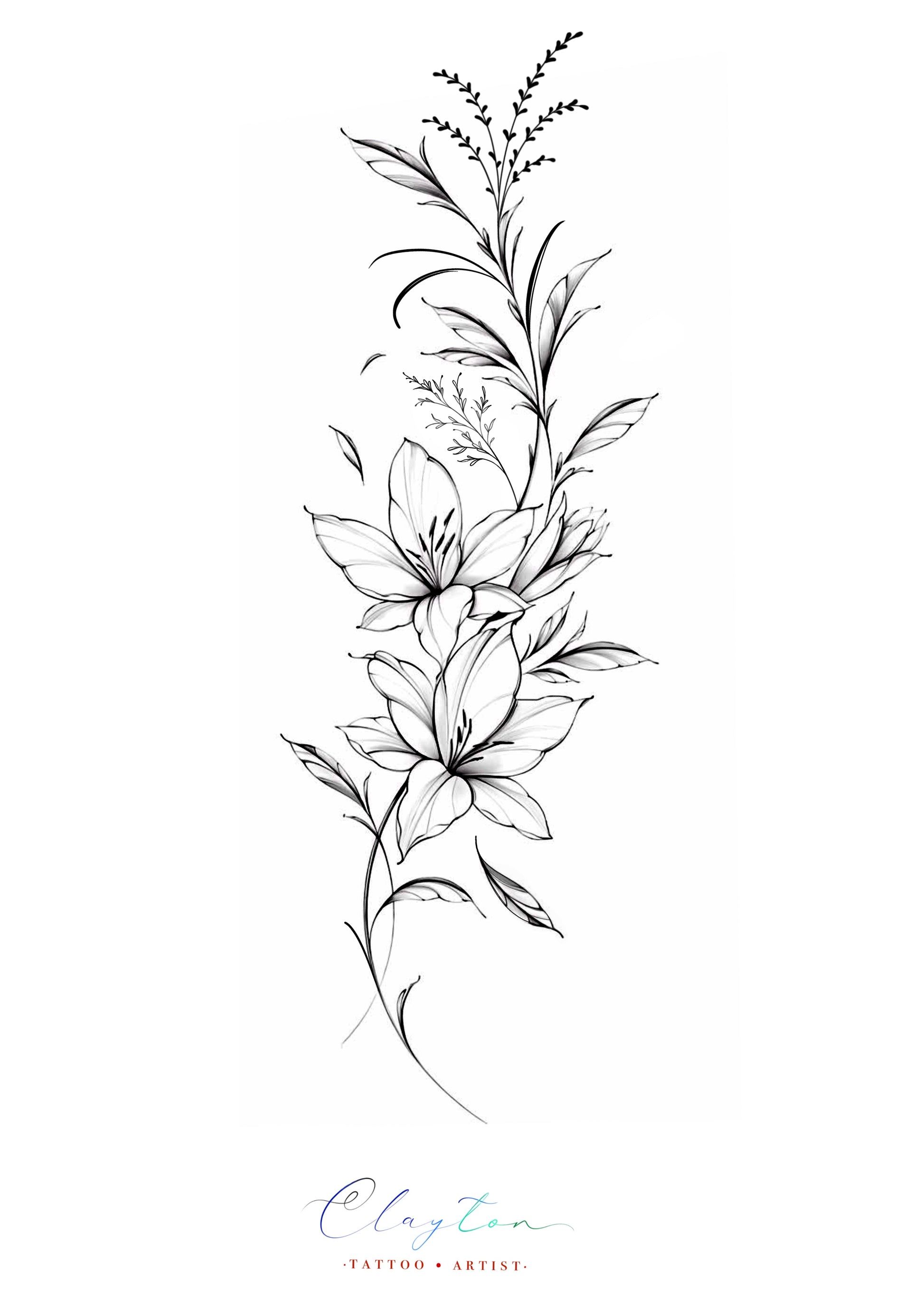 Flor e Ramos - flash autoral de Clayton - 25 cm