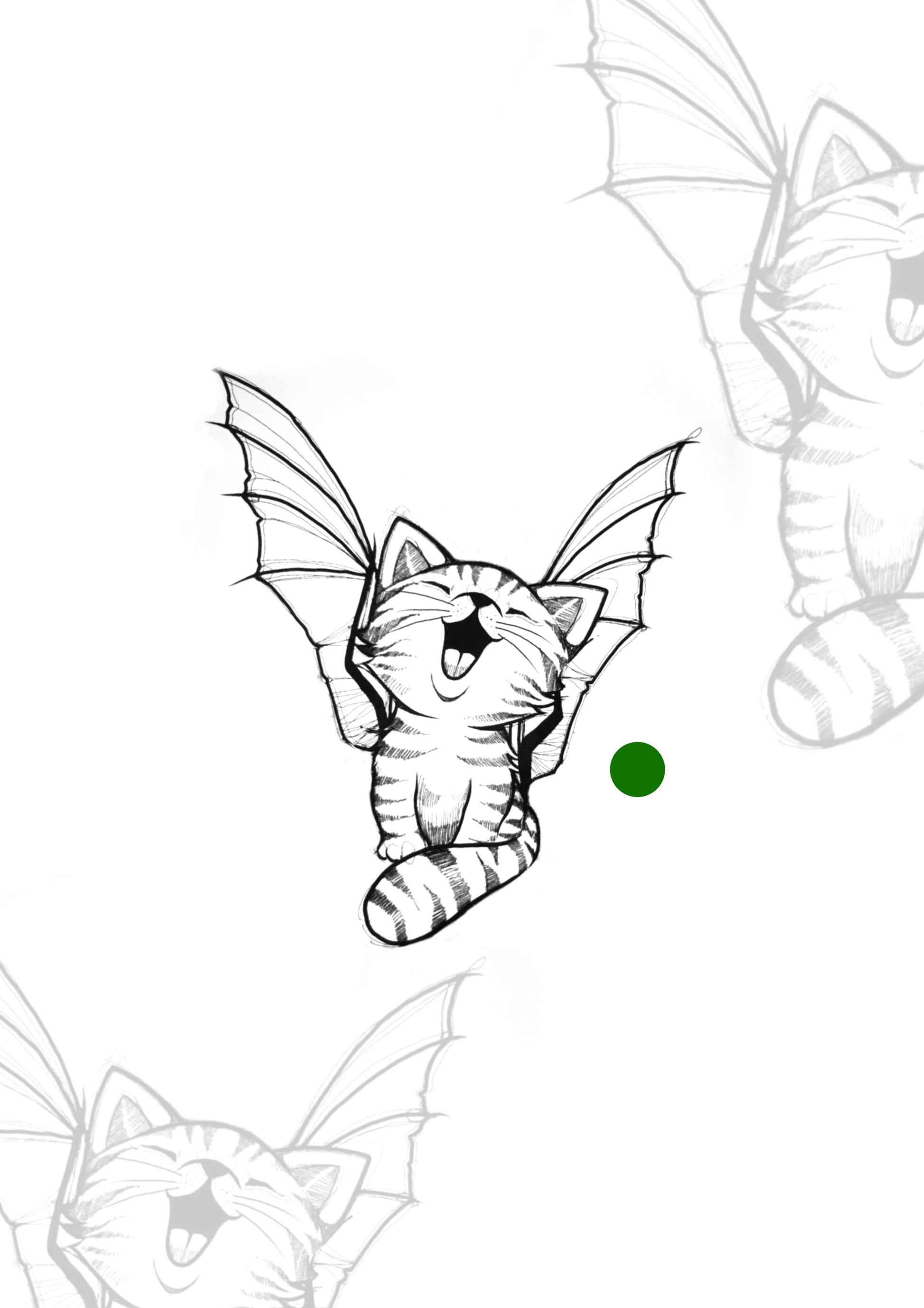 Sketch Gato morcego sketch 8x8cm - Tatuador Guilherme