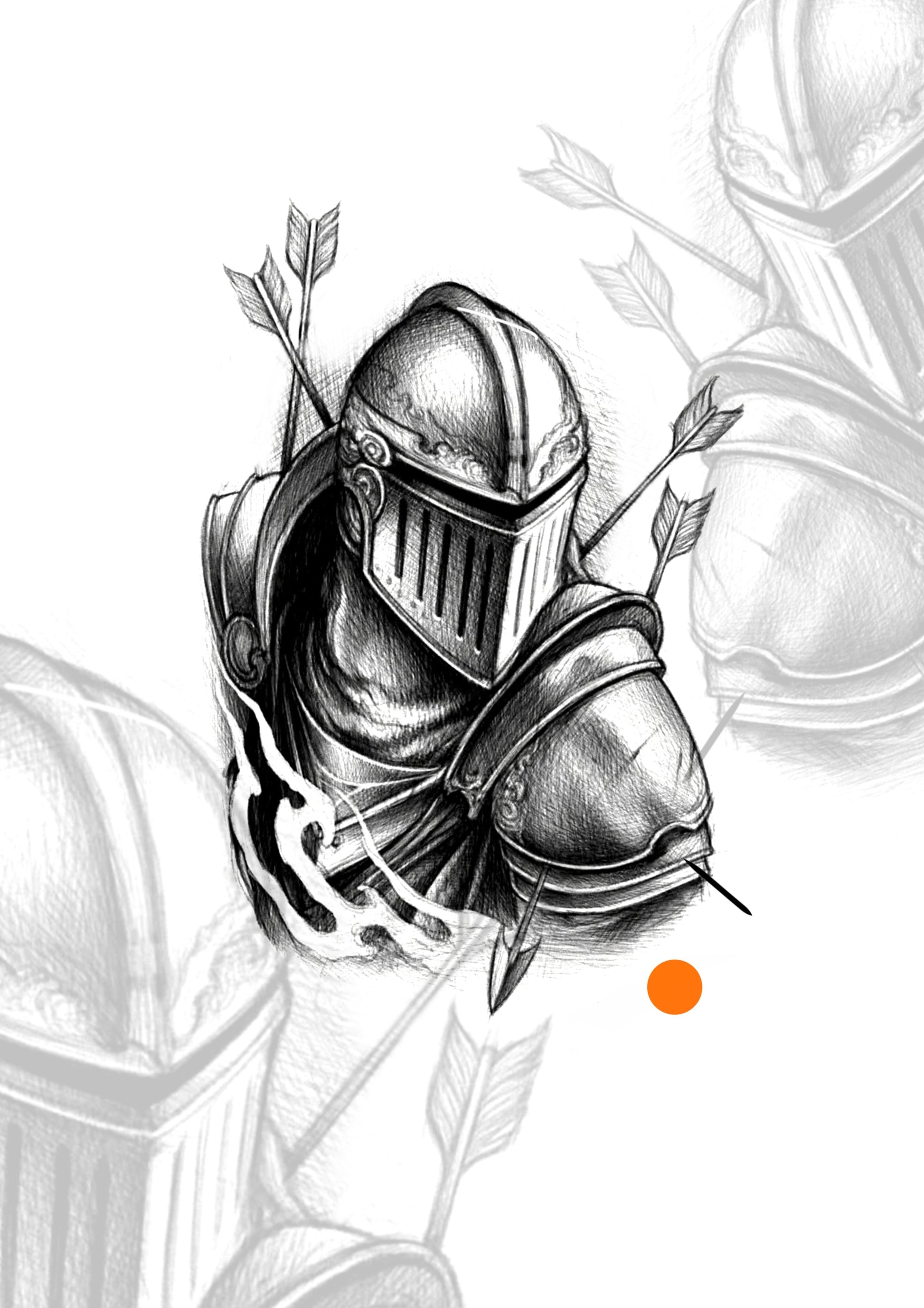 Sketch Guerreiro Medieval 13x8cm - Tatuador Guilherme