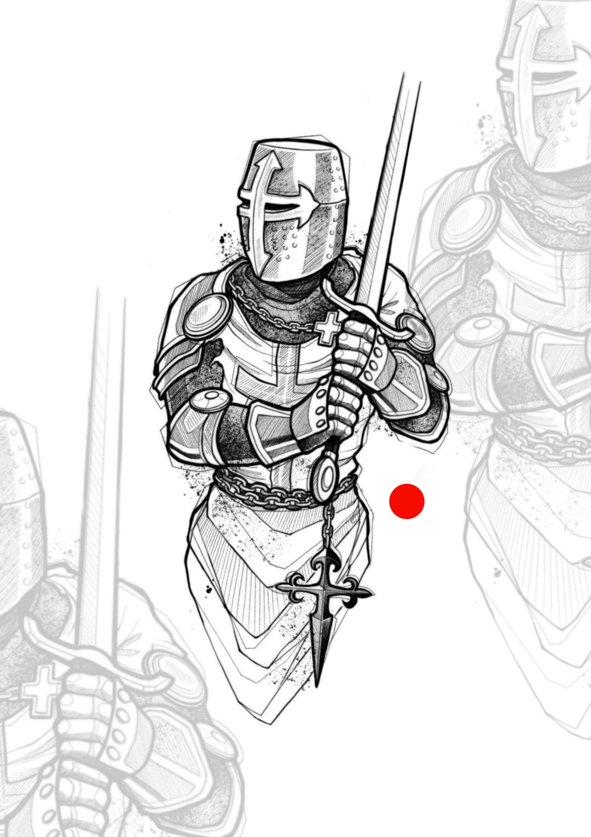 Sketch Guerreiro Templário 16x8cm - Tatuador Guilherme