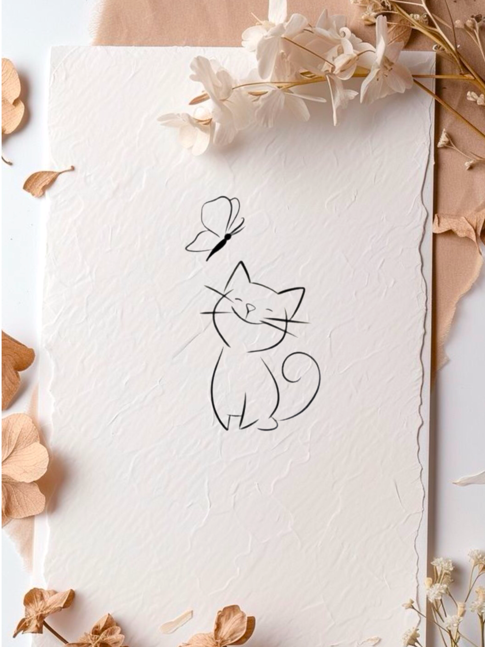 Fine Line Gato 5cm - Tatuador Miranda