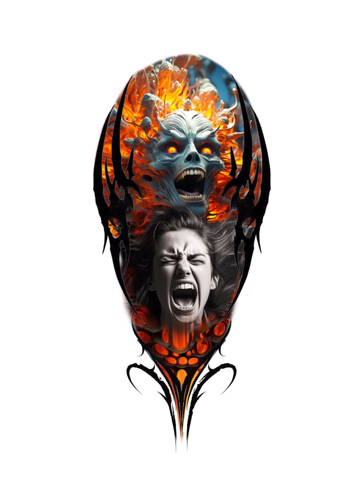 Realismo Colorido Caveira e Mulher 30x19 [EXCLUSIVO] - Tatuador Marcelo